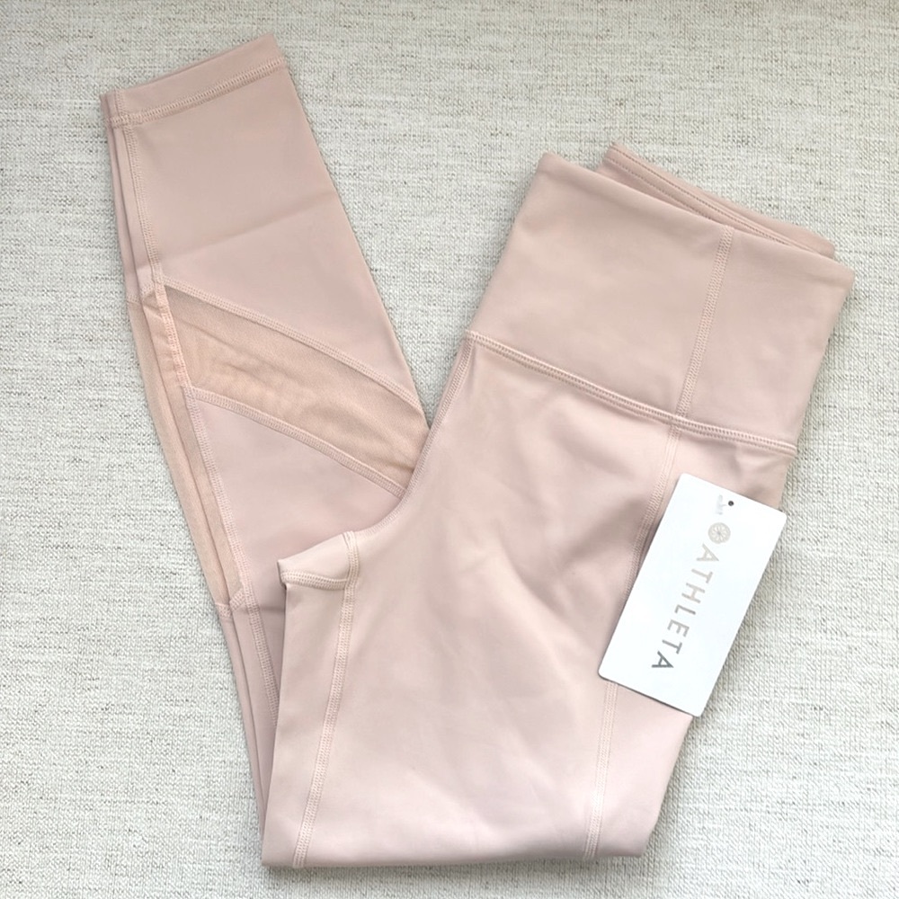 Athleta Eclipse 7/8 Tights. Ballerina Pink. Mesh leg detailing. Size S. NWT